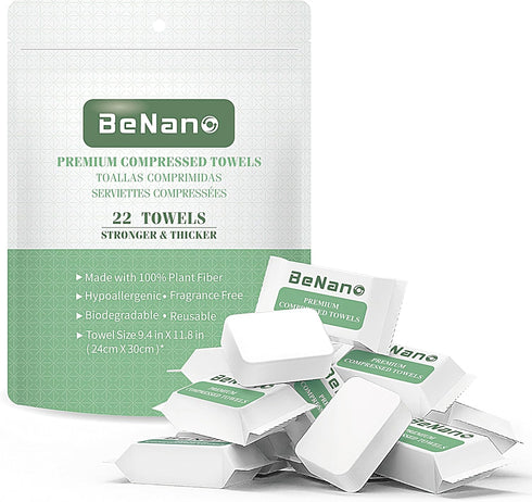 Benano Premium Disposable Compressed Face Towels Tablets, 100% USDA Biobased Quick Dry Portable