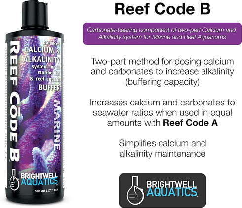 Brightwell Aquatics Reef Code B, Balanced Calcium & Alkalinity System Water Conditioner for Saltwater Tanks.