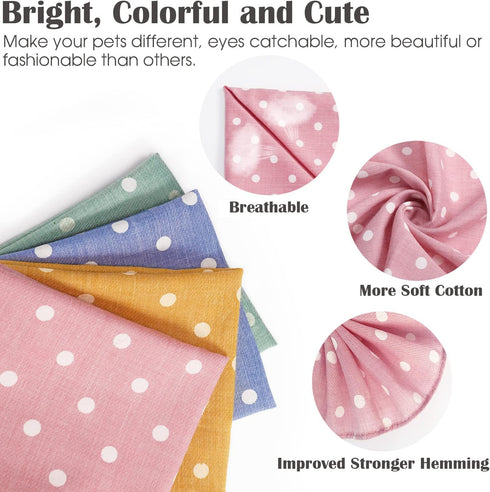 4PCS Spring Dog Bandanas, Cute Soft Cotton Puppy Scarfs, Washable Daily Handkerchief for Small Medium Large Pets