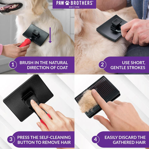 Paw Brothers Self-Cleaning Slicker Dog Brush, Dog Grooming Brush for Shedding, Large Deshedding Brush for Doodles,