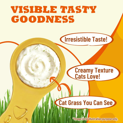 Vitamins&70% 10.16 oz (24 Lickable Cat Grass Treats with Lick-Up Spoons, Healthy Cat Grass Wet Cat Snacks for Hairball