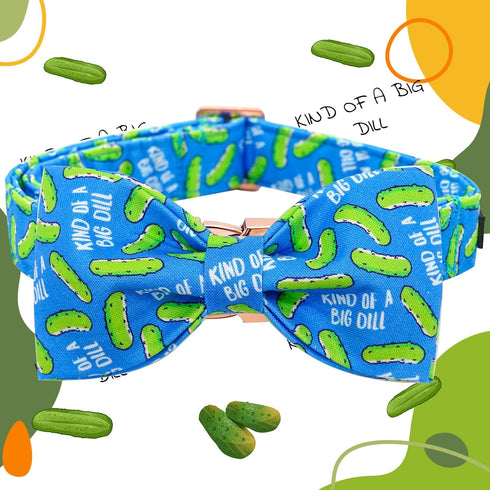 Elegant Little Tail Dog Collar - Dill Pickles Print Bow Tie Collar for X-Large Dogs