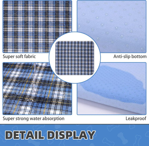 KOOLTAIL Washable Pee Pads for Dogs - Waterproof & Non-Slip Plaid Puppy Potty Training Pads, Reusable Whelping Pads