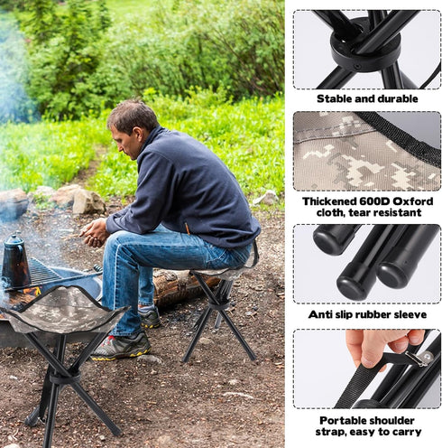 CebraBounze 14.6 inches 210 lbs Travel Folding Camping Stool, Lightweight Outdoor Tripod Chair and Maximum weight