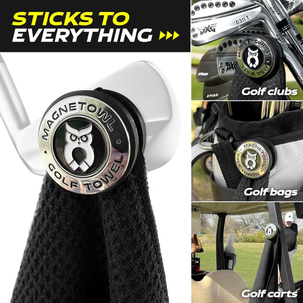 Magnetic Clip for Golf Towel, Removable and Reusable Towel Magnet with Strong Hold for Bags, Clubs, Carts (Black)
