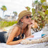 Women's 1920s Pork-Pie Sun Hat, Summer Straw Fedora Beach Hat with Band (M/L)