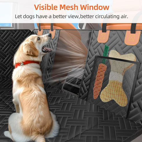 LEHNI Hammock Back Seat Extender for Dogs,Hard Bottom Car Seat Cover for Dogs with Mesh Window,Waterproof Backseat Pet
