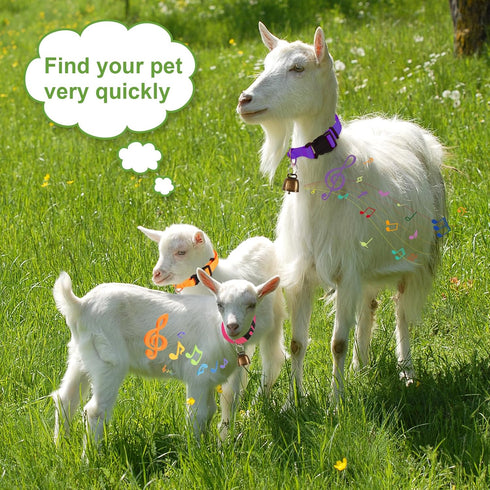 5 Pack Goat Collar with Bell, Adjustable Nylon Collar Set with Anti-Lost Loud Grazing Copper Bells for Farm Animals