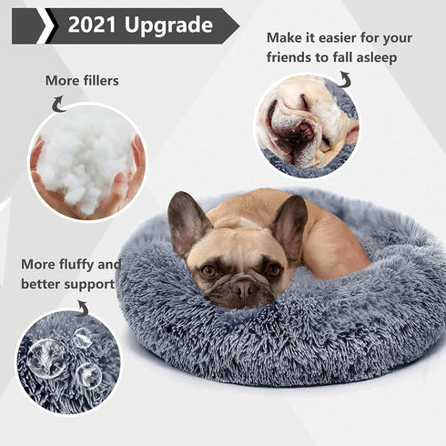 Small Calming Dog Bed, Anti-Anxiety Machine Washable Fluffy Luxury Waterproof Cozy Soft Round Bed