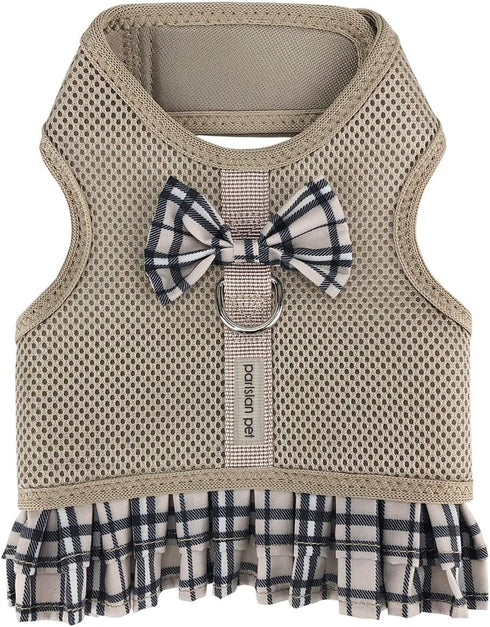 Parisian Pet Step in Dog Harness, 100% Mesh Fabric, Plaid Khaki, Soft Fully Padded, No Pull Dog Vest Harness, Small
