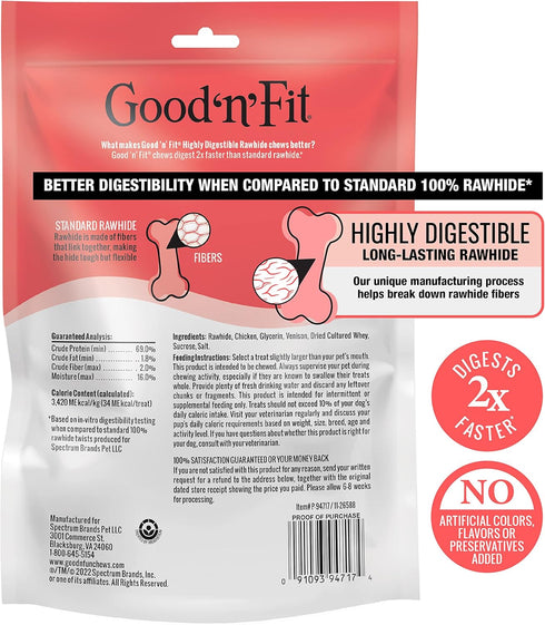 Good ‘n’ Fit Twist Sticks Made with Real Venison, 15 Count, Treat Your Dog to Long-Lasting and Highly Digestible Rawhide Chews