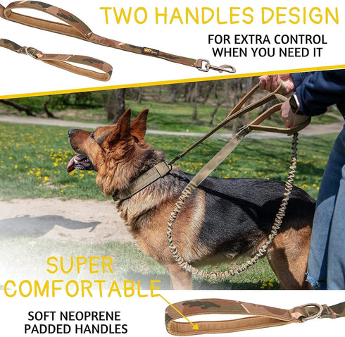 Heavy Duty Bungee Dog Leash 6 ft - 7.5 ft for Large and Medium Dogs, No Pull Reflective Tactical Leash