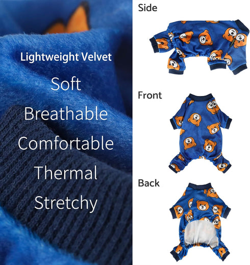 Fitwarm Cute Bear Dog Pajamas | Fleece Pet Onesie for Small Dogs, Royal Blue & Brown, XXL