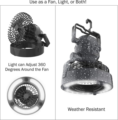 LED Lantern - 2 in 1 Battery Powered Fan and Lantern by Wakeman Outdoors (Portable Fan)