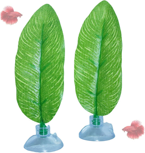 DOBA No Wire Betta Bed Leaf Hammock, Silk Betta Fish Leaf Hammocks Pad Lounger Toys for Fish Tank (2pcs), Green