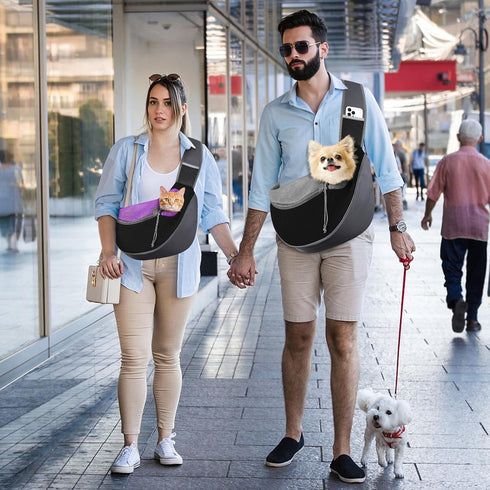 Pawaboo Dog Sling Carrier, Hand Free Breathable Mesh Bag for Puppy Cat, Drawstring Dog Papoose with Adjustable Strap