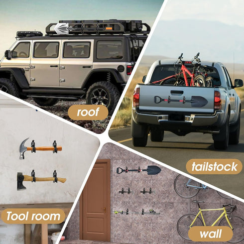 Shovel Mount for Roof Rack, Truck Bed, Offroad Roof Rack Axe Holder, Quick Fist Mount Clamps Fit 0.67" to 1.57" D Tools
