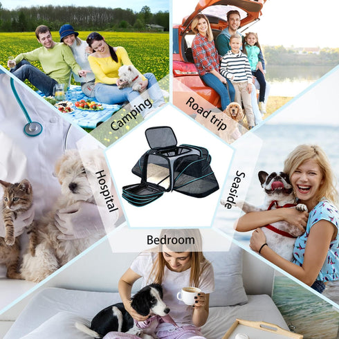 Expandable Pet Carrier - Airline Approved for Small Pets, Removable Pad and Pockets, TSA Compliant