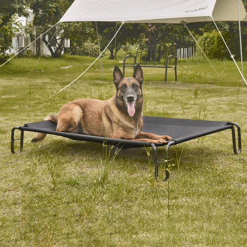 pettycare Elevated Outdoor Dog Bed, Raised Dog Cot for Large Dogs, Waterproof Cooling Bed with Breathable Mesh, Black,