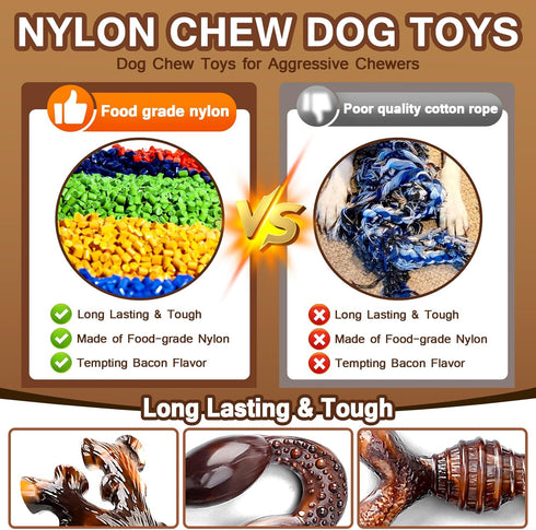 Dog Toys - 4-Pack Indestructible Chew Toys for Aggressive Chewers - Nylon Durable Dog Toys for Medium Large