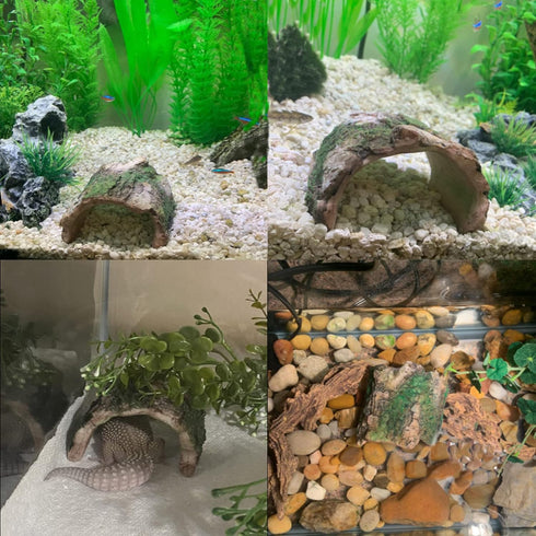 Betta Log Resin Hollow Tree Trunk Ornament, 4 Pcs Aquarium Hideout and Reptile Cave Decoration