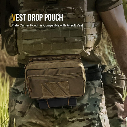OneTigris Tactical Drop Pouch, PLUS1S Admin Pouch, Tactical Tool Pouch with Hook and Loop Panel for Tactical Vest Chest