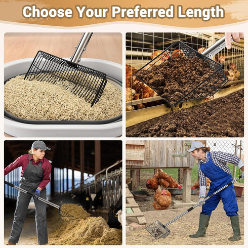 10inch 24 68" 4 1 Large Metal Chicken Poop Scooper, to Long Chicken Coop Litter Scoop with Stainless Steel Handle