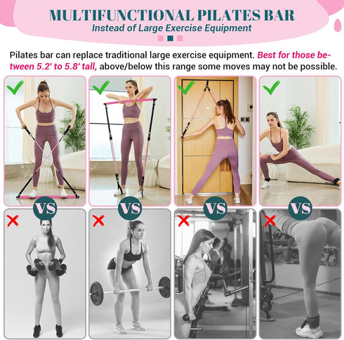 Pilates Bar Kit with Resistance Bands, Multifunctional Yoga Pilates Bar for Home Gym Workouts