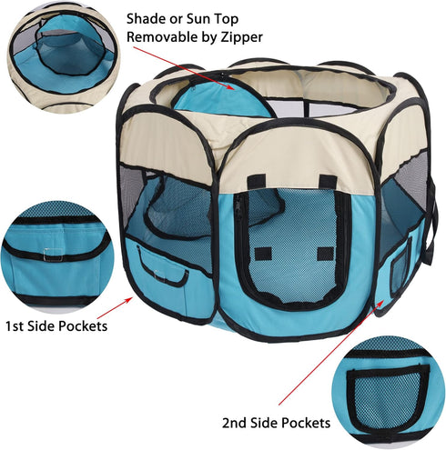 Pet Puppy Dog Playpen, Portable Foldable Cat Tent Crates Cage, Indoor Outdoor Playground 29x16 Pop Up Pet Play Pen
