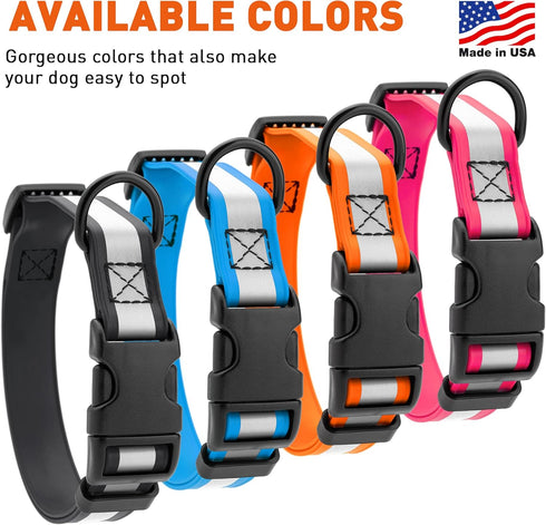 BioThane Reflective Dog Collar, Waterproof Heavy Duty Quick Release Collar with Sturdy Buckle in Fun Modern Colors