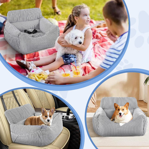 Dog Car Seat for Small Dogs, Pet Booster Seat with Clip-On Safety Leash and Storage Pockets, Washable Travel Dog Car