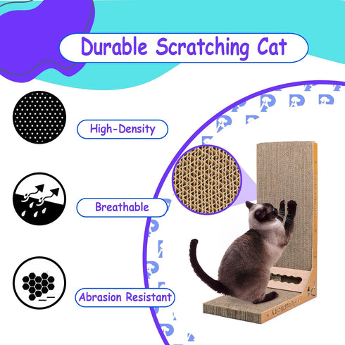 L Shape Cat Scratch Large Pad, Wall Mounted Durable Cardboard Scratcher for Indoor Cats, Catnip Included