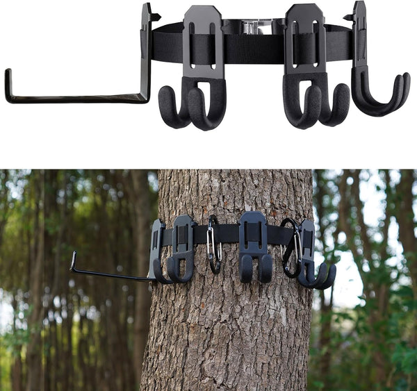 Treestand Strap Gear Hangers, 3 Metal Gear Hooks and 1 Bow Hanger for Tree Stand Hunting Gears