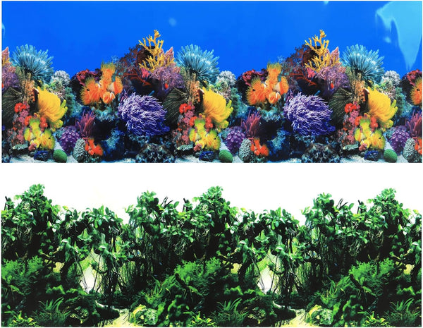 Lainrrew HD Aquarium Background Poster, Dual-Sided Water Plants & Fish Tank Landscape, 16"x40", Easy to Install