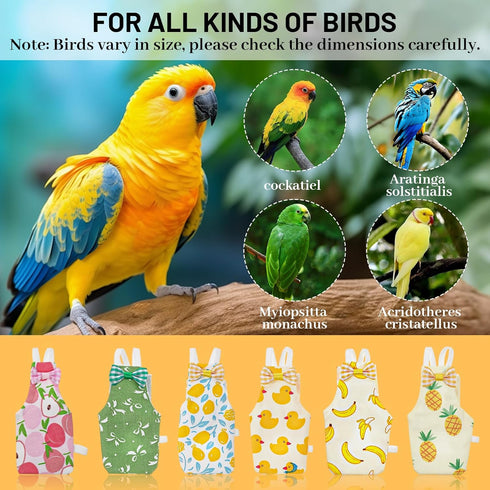 Telooco 6Pcs Bird Diaper, Reusable Parrot Diapers with Waterproof Inner - Washable Parrot Diapers for Indoor Parakeet