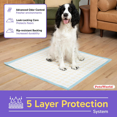 36" 36", 5-Layer (36x36 25 Count) PETSWORLD Giant Dog Potty Pads, Odor-Eliminating, x Ultra Absorbent Leak-Proof
