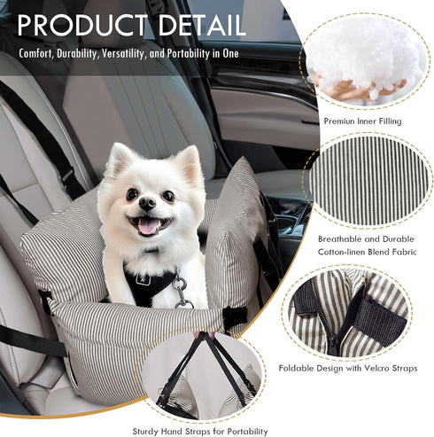 15 lbs, Dog Car Seats for Small Dogs, Puppy Car Seat Under Small Dog Bed for Travel, Elevated Pet Seat with Safety