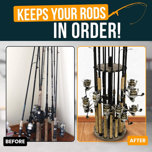 Rush Creek Creations Round Spinning Fishing Rod Holder for 16 Poles, Fishing Gear and Accessories | Fishing Rod Rack
