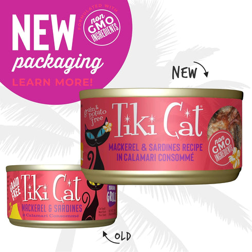 Tiki Cat Grill Wet Cat Food, Mackerel & Sardines, 2.8 oz. Cans, Pack of 12