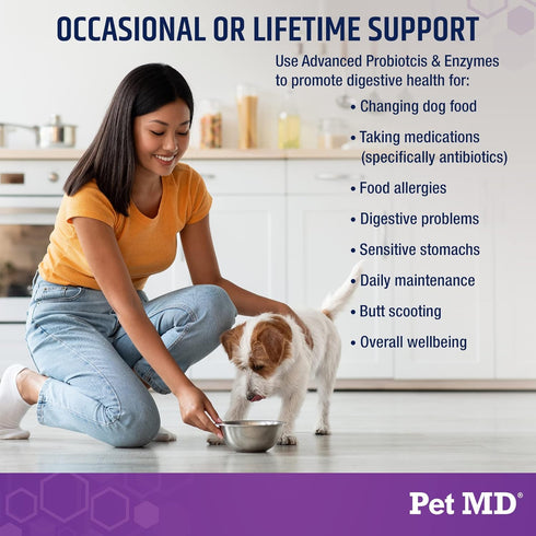 Pet MD Probiotics & Enzymes for Dogs, Digestive Aid Chews for Gut Health, 60 ct for Upset Stomach, Diarrhea
