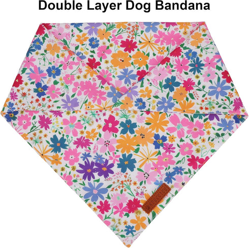 Summer ADOGGYGO Floral Dog Bandana, Colorful Floral Puppy Scarf Bib, Premium Fabric, Spring Flower Bandana for Small