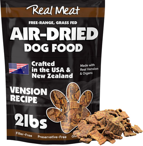 Real Meat Air Dried Dog Food w/Real Venison, 2lb Bag of USA-Crafted Grain-Free Dog Food Sourced from Free-Range Venison