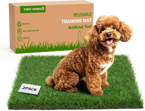 THREE ORANGES Washable Artificial Grass Pads for Dogs, 2-Pack 14x18 in Reusable Turf Mats,