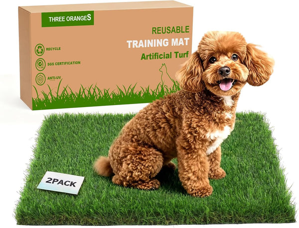 THREE ORANGES Washable Artificial Grass Pads for Dogs, 2-Pack 14x18 in Reusable Turf Mats,