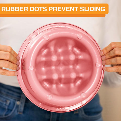 The Niner Slow Feed Bowl: Raised Peaks to Slow Down Pets Eating, Fits Elevated Feeders, Holds up to 2 Cups (Pink)