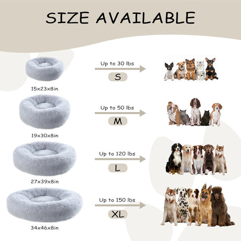 39'' Calming Dog Bed, Plush Anti-Anxiety Donut Bed for Small Medium Large Dogs, Cozy Soft Round Washable Marshmallow