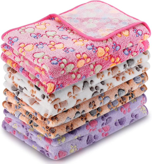 4 Pcs Pet Blanket, Paw Print Fleece Blanket for Small Medium Pets, XX-Large (51 x 63 Inch)