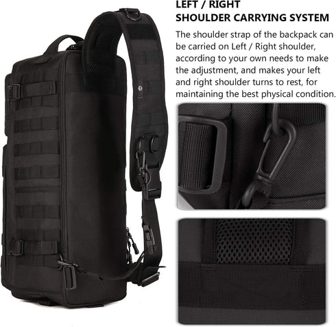 Pack Protector Plus Tactical Sling Bag Military MOLLE Crossbody (Patch Included)