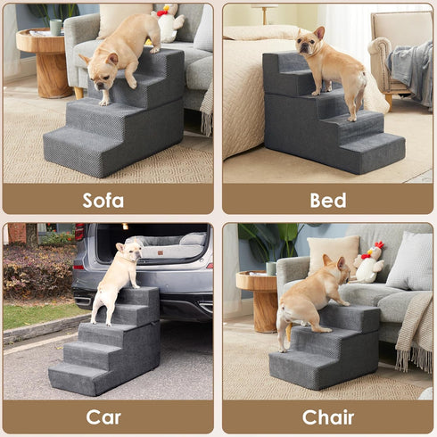 EHEYCIGA 4-Step Dog Stairs for Bed, 18”H, Non-Slip Indoor Ramp for Small Dogs and Cats, Grey