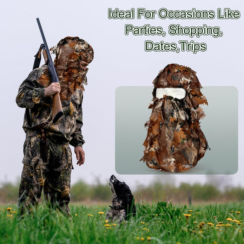 Geyoga Camouflage Leafy Face Mask Ghillie Hunting Gear, 3D Full Face Cover, Camo Balaclava